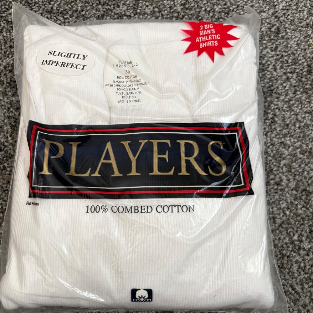 Players Mens 3X White Ribbed Athletic Tank Top A-Shirt 2 Pack  Big Man Cotton